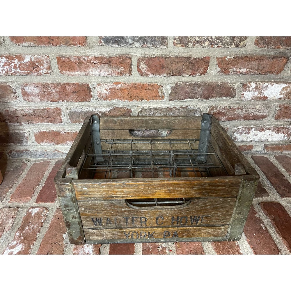 Vintage Walter C. Howe York, PA Milk Bottle Crate - Wood and Metal